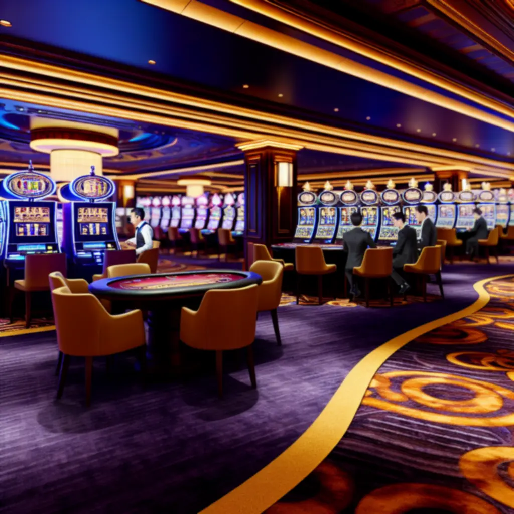 Tętniąca życiem sala kasyna z graczami i kolorowymi światłami